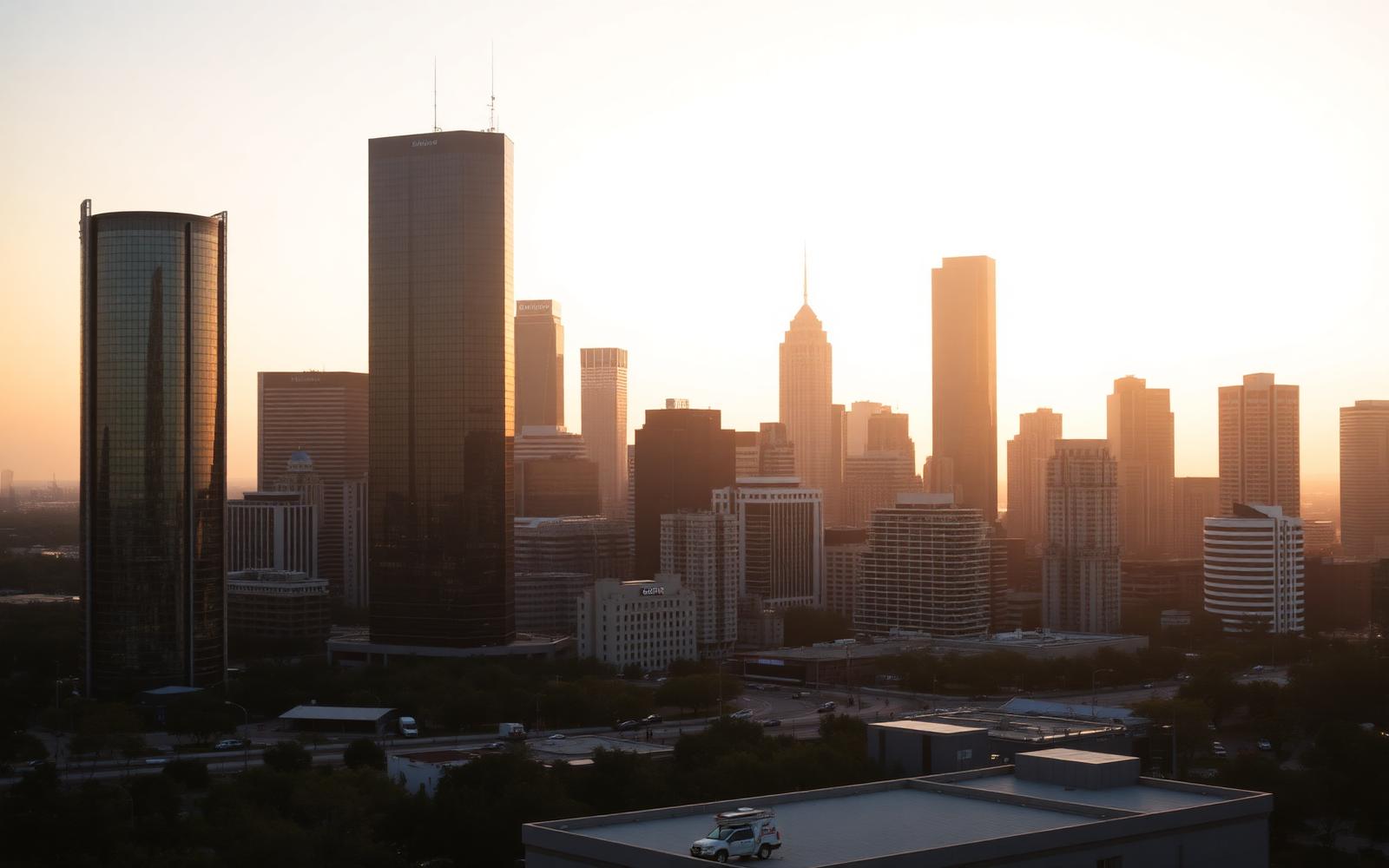 Houston skyline at golden hour